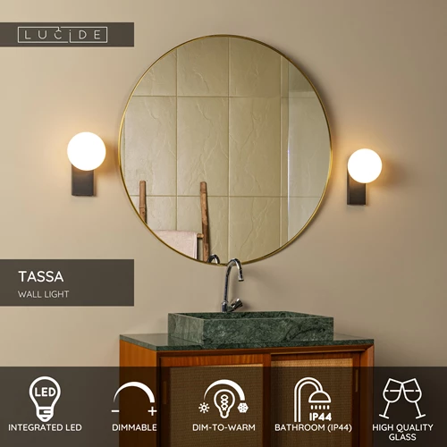 Lucide TASSA - Wall light Bathroom - LED Dim to warm - 1x10W 1800K/3000K - IP44 - Black - USP